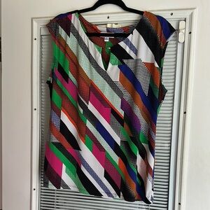 Calvin Klein White and Brown Sleeveless Graphic Blouse